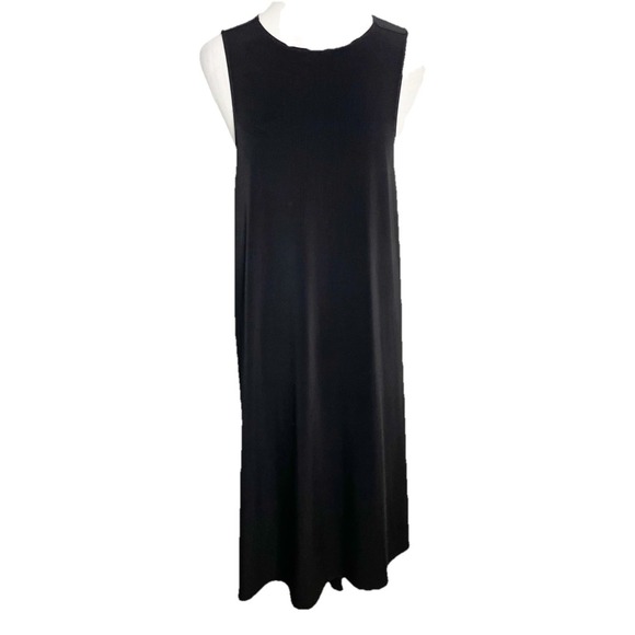 Meg Shop Black Stretch Jersey Knit V Neck Dress Lagenlook Travel Comfort Large - Picture 3 of 5
